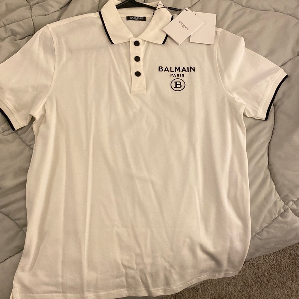 Balmain White Polo shirt size Medium.